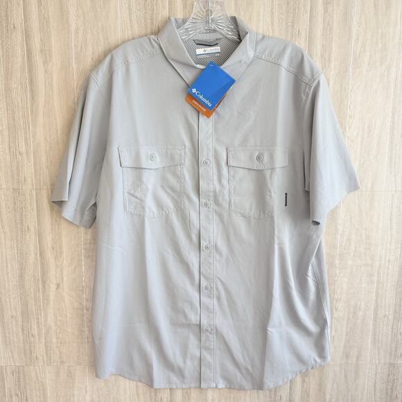 Columbia Shirt Mens Medium Omni-Shade Short Sleeve Gray Outdoor Fishing Vented - Picture 1 of 10